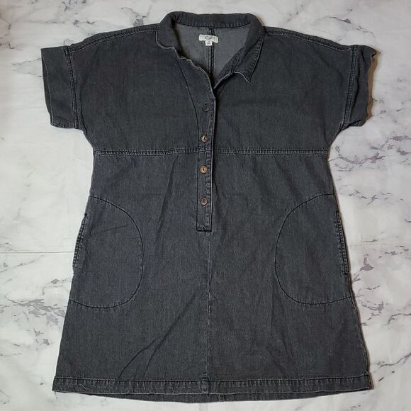 Easel Dark Gray/Black Wash Denim Dress - Picture 1 of 5